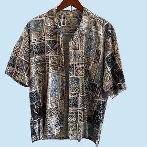 Kona‎ Kai Shirt Mens Extra Large Hawaiian Aloha Hut All Over Print Button Up